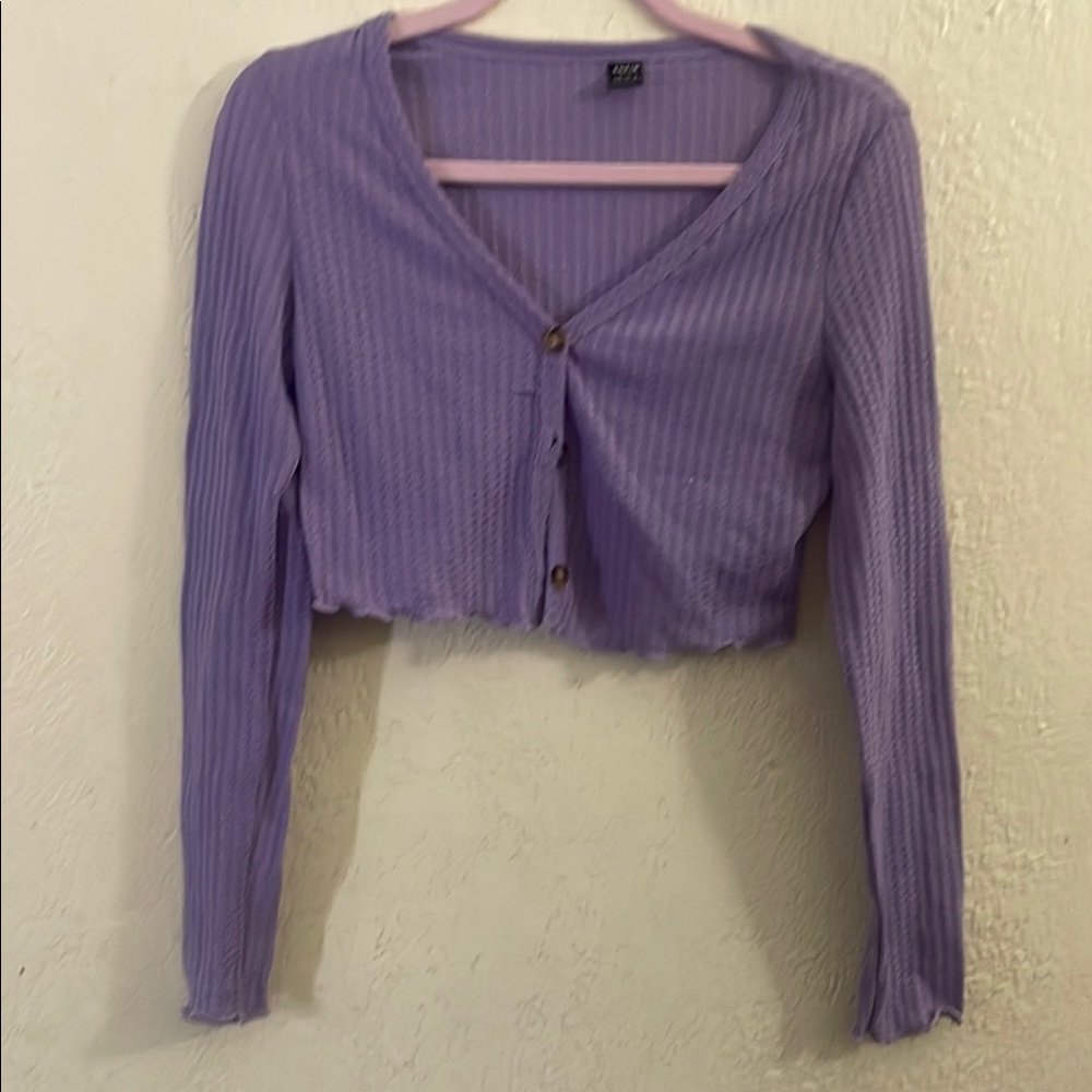 SHEIN Purple Ribbed V-Neck Sweater